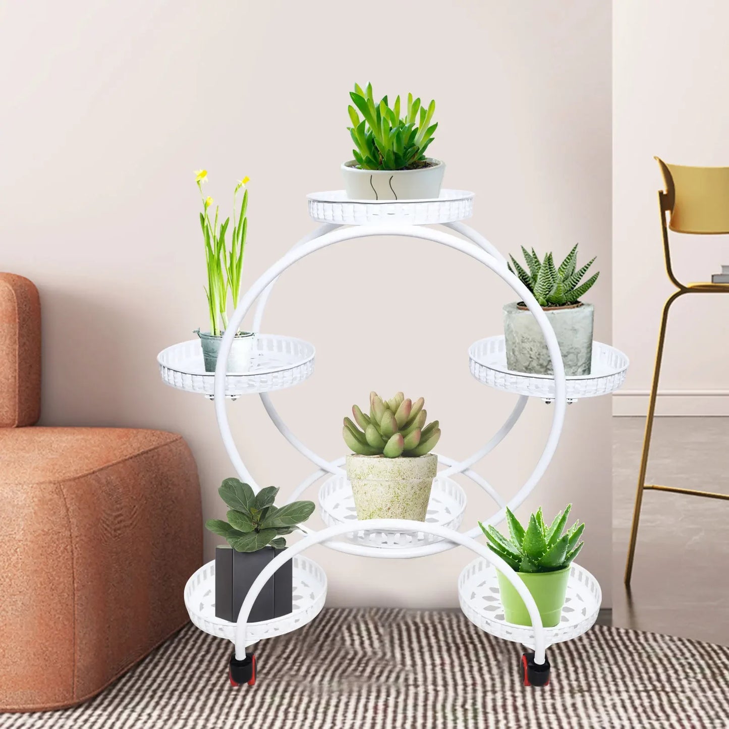 Metal Plant Stand With Six Pots For Patio Living Space
