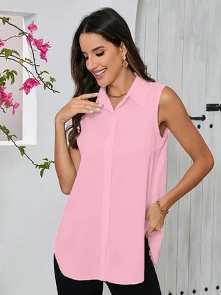 Women's Loose Hidden Button Shirt With Irregular Lapel Sleeveless Vest