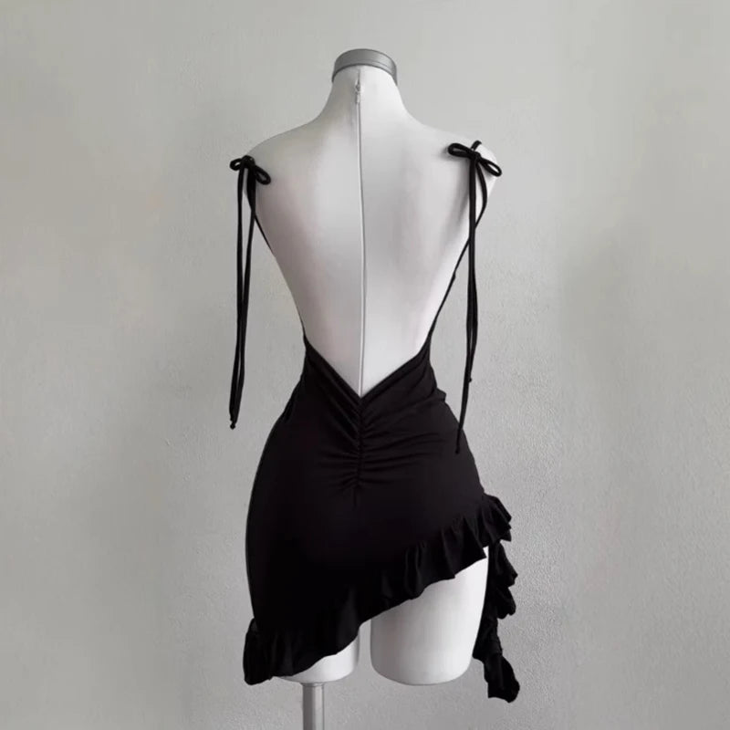Linglsix Sleeveless Backless Mini Dress Women Lace Up Bodycon