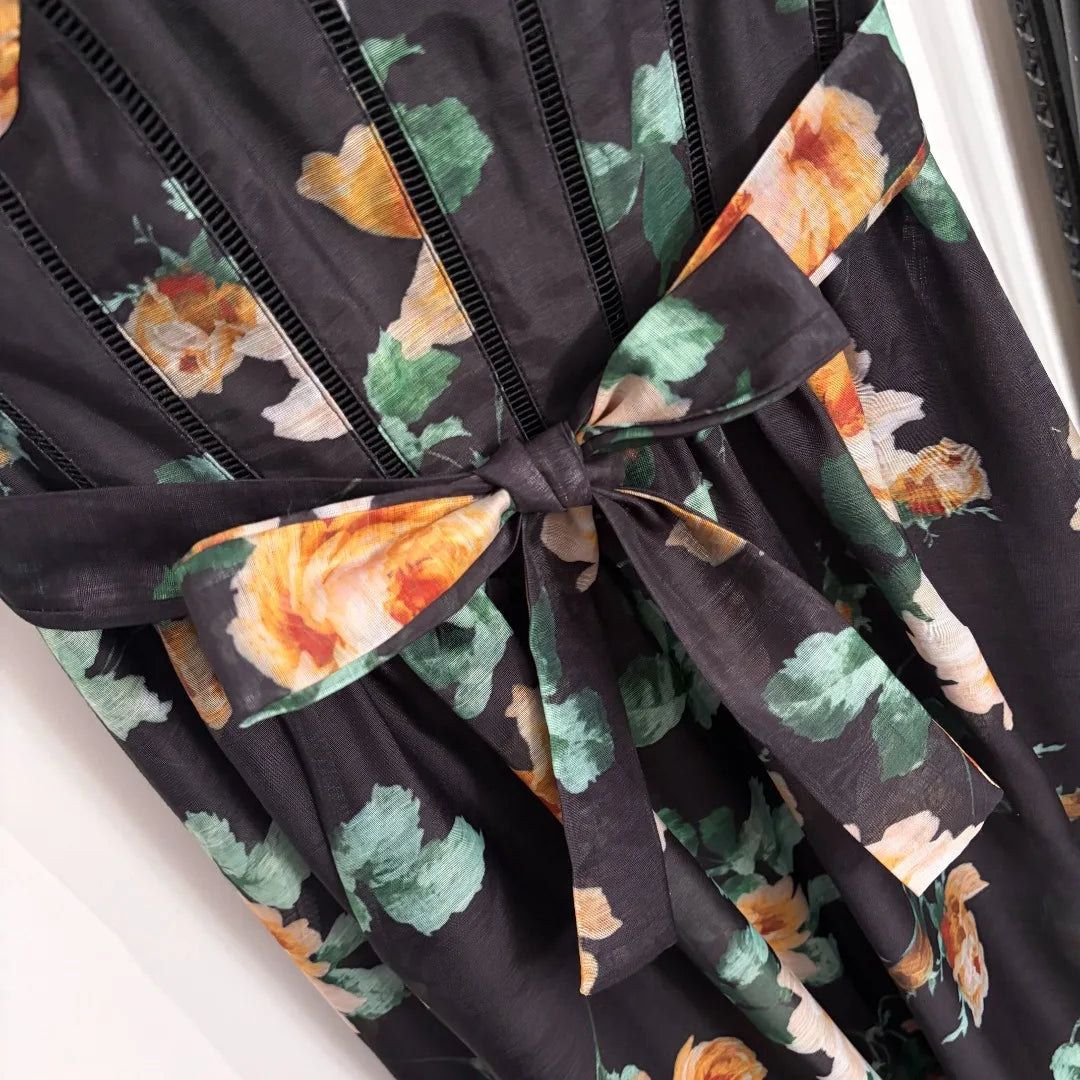 Summer Floral Print Midi Dress For Women Sleeveless
