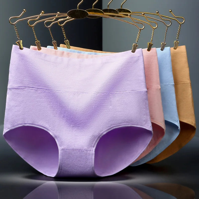 High Waist Cotton Panties For Women Abdominal Shaper 4Pcs Set