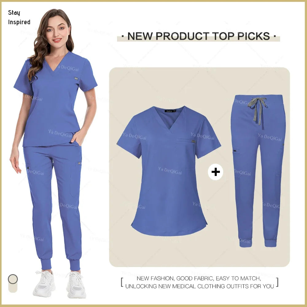 Unisex Nurse Scrubs Uniform Set Jogger Pants Medical Workwear