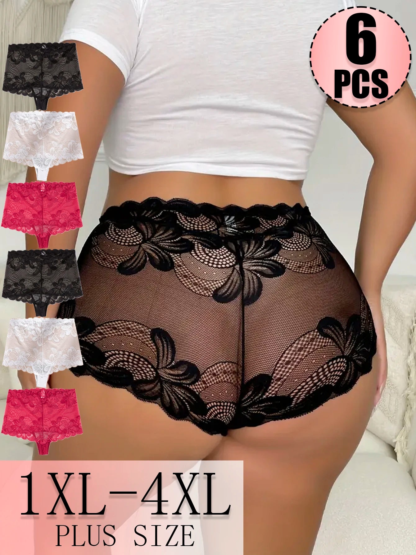 DORSU Lace Panties Hollow Out Boxer Briefs For Women
