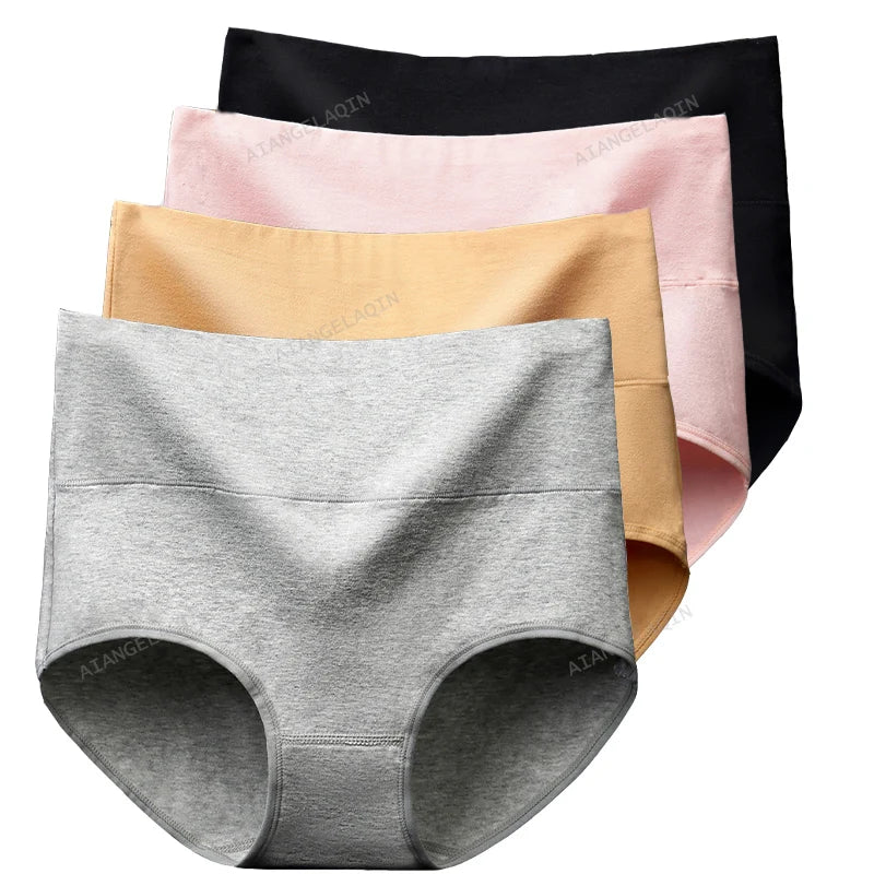 High Waist Cotton Panties For Women Abdominal Shaper 4Pcs Set
