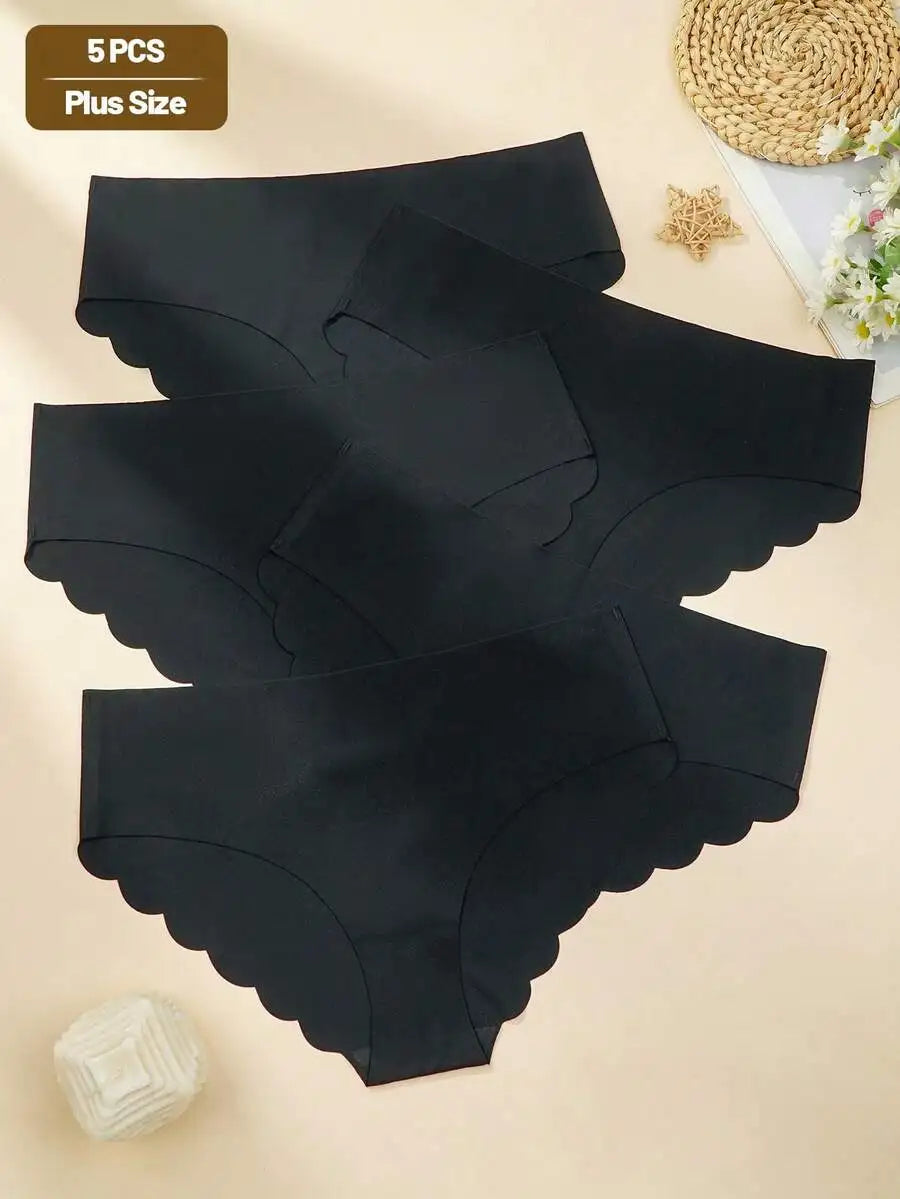 Breathable Ice Silk Briefs For Women With Scallop Trim