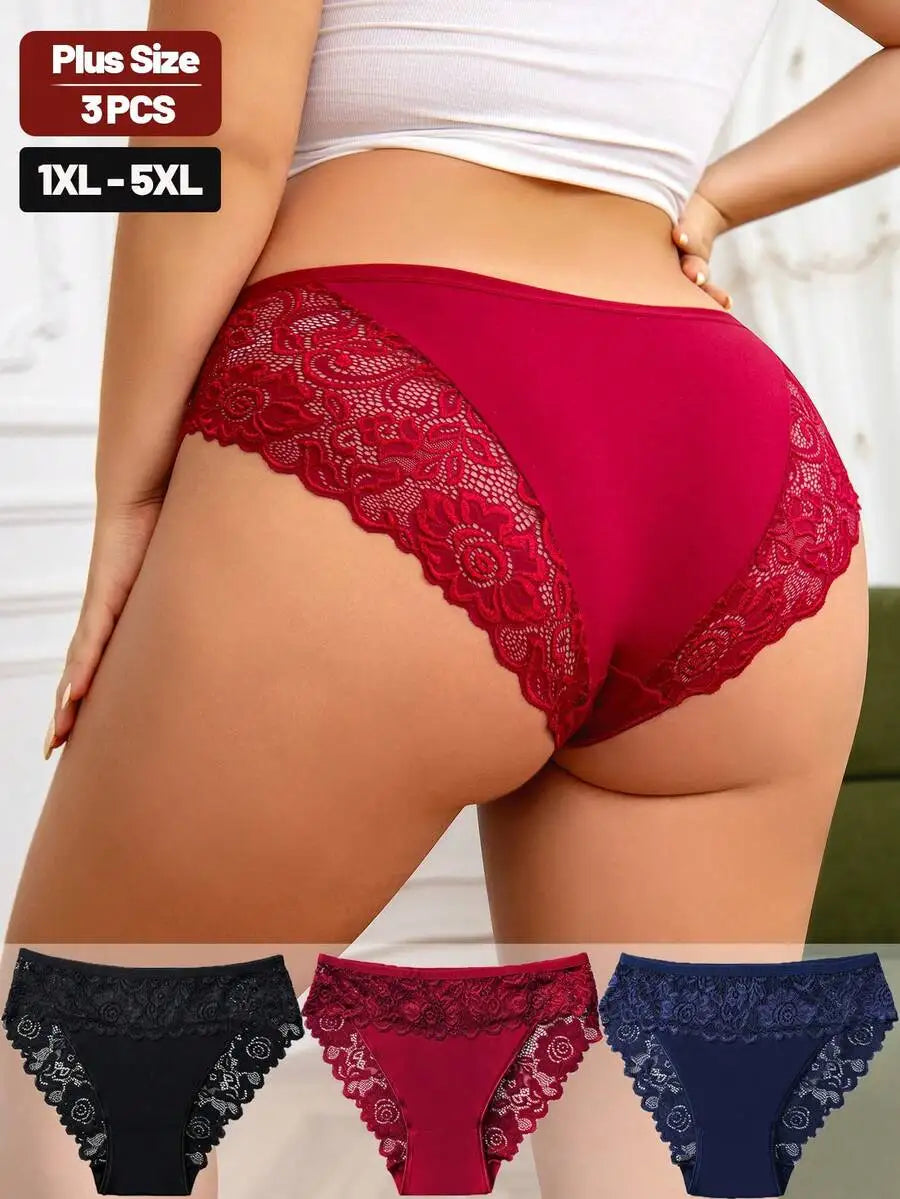 Elegant Lace Cotton Briefs For Women Three Pack Comfort Panties