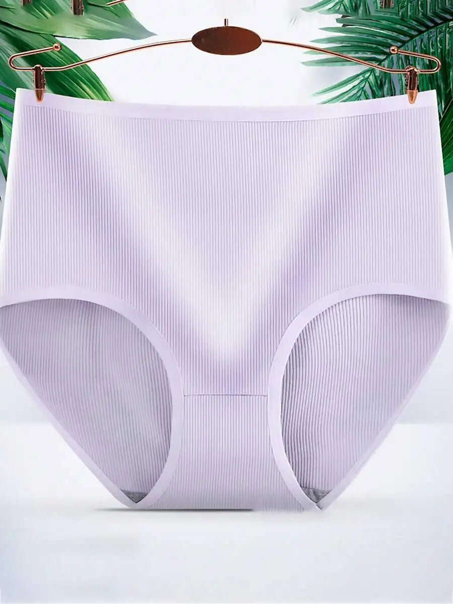 5 Pack High Waist Ribbed Ice Silk Panties For Women Breathable