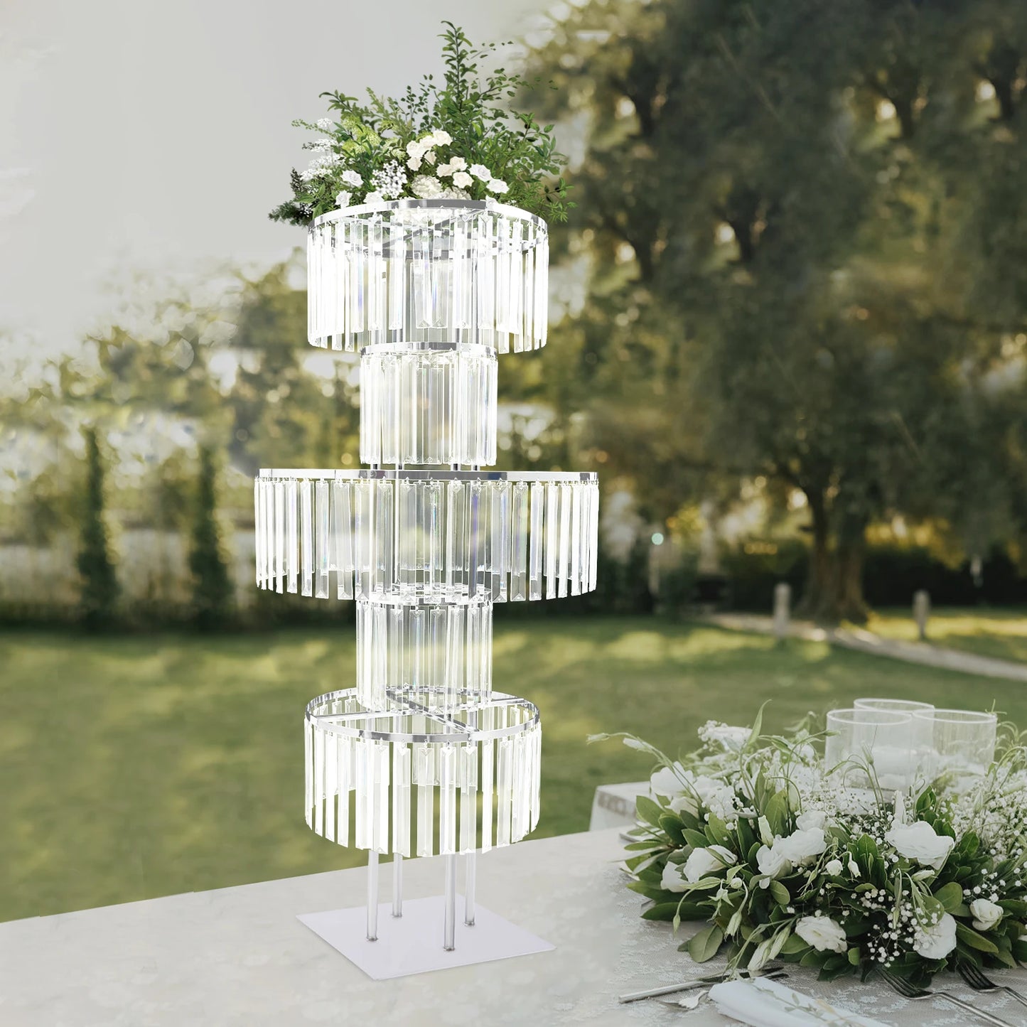 Five Tier Iron And Acrylic Wedding Centerpiece Stand