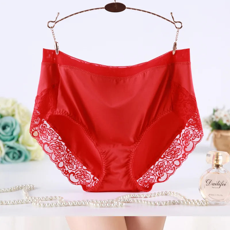 OYMQICH High Waist Lace Panties Milk Silk For Women