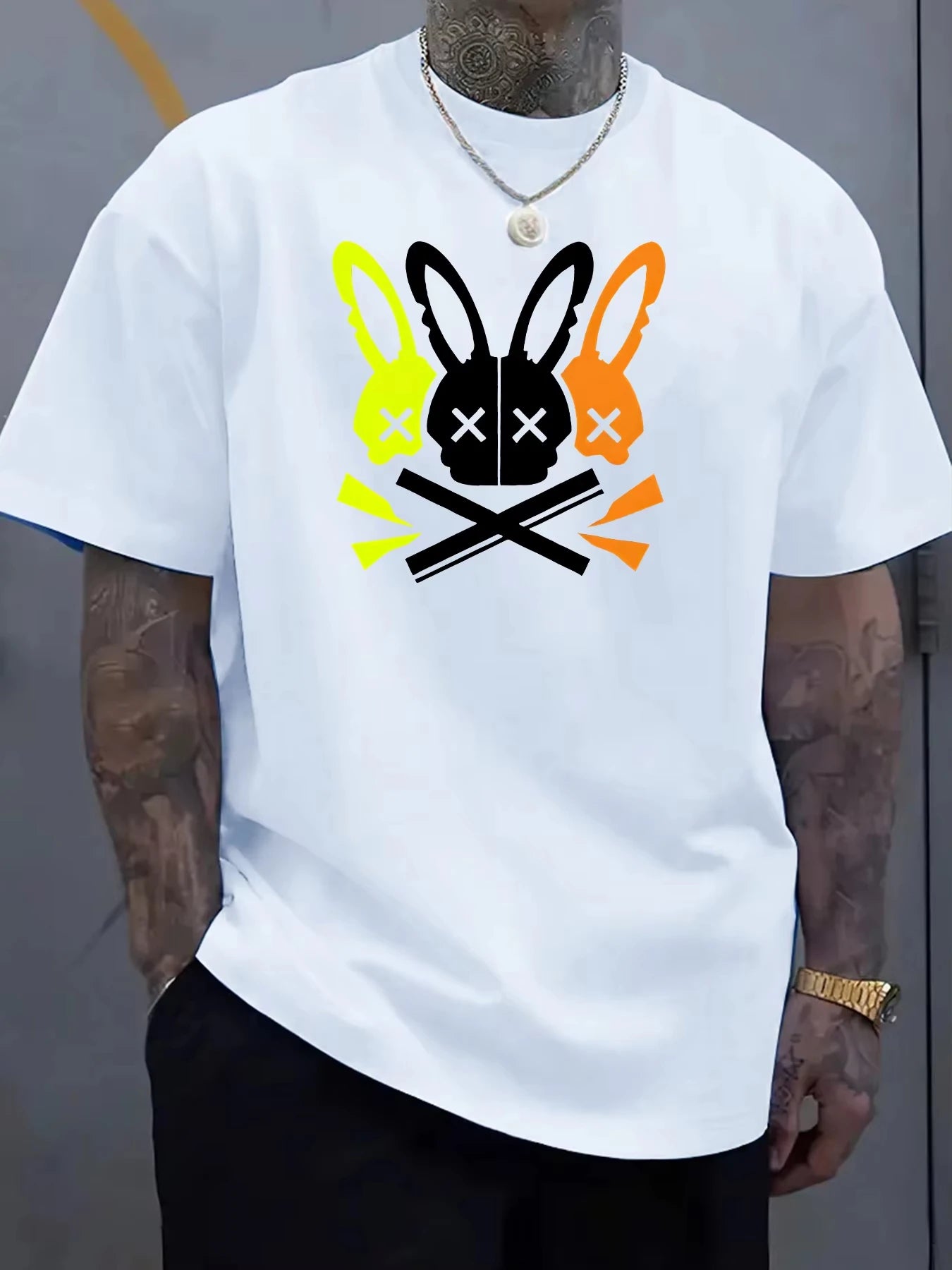 Men's Rabbit Skull Pattern T Shirt For All Seasons