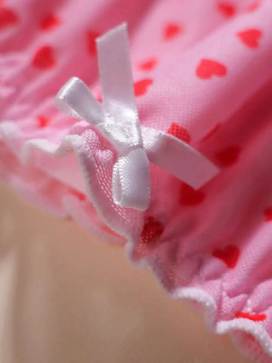 Womens Panties With Bow and Ruffle Trim Heart Print