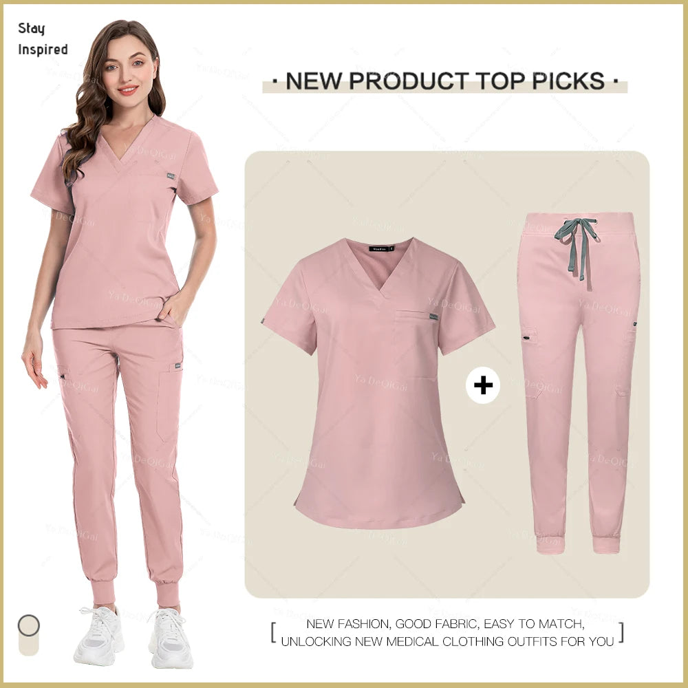 Unisex Nurse Scrubs Uniform Set Jogger Pants Medical Workwear