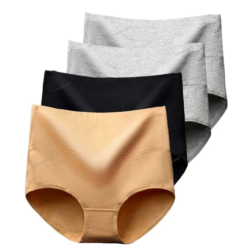 High Waist Cotton Panties For Women Abdominal Shaper 4Pcs Set