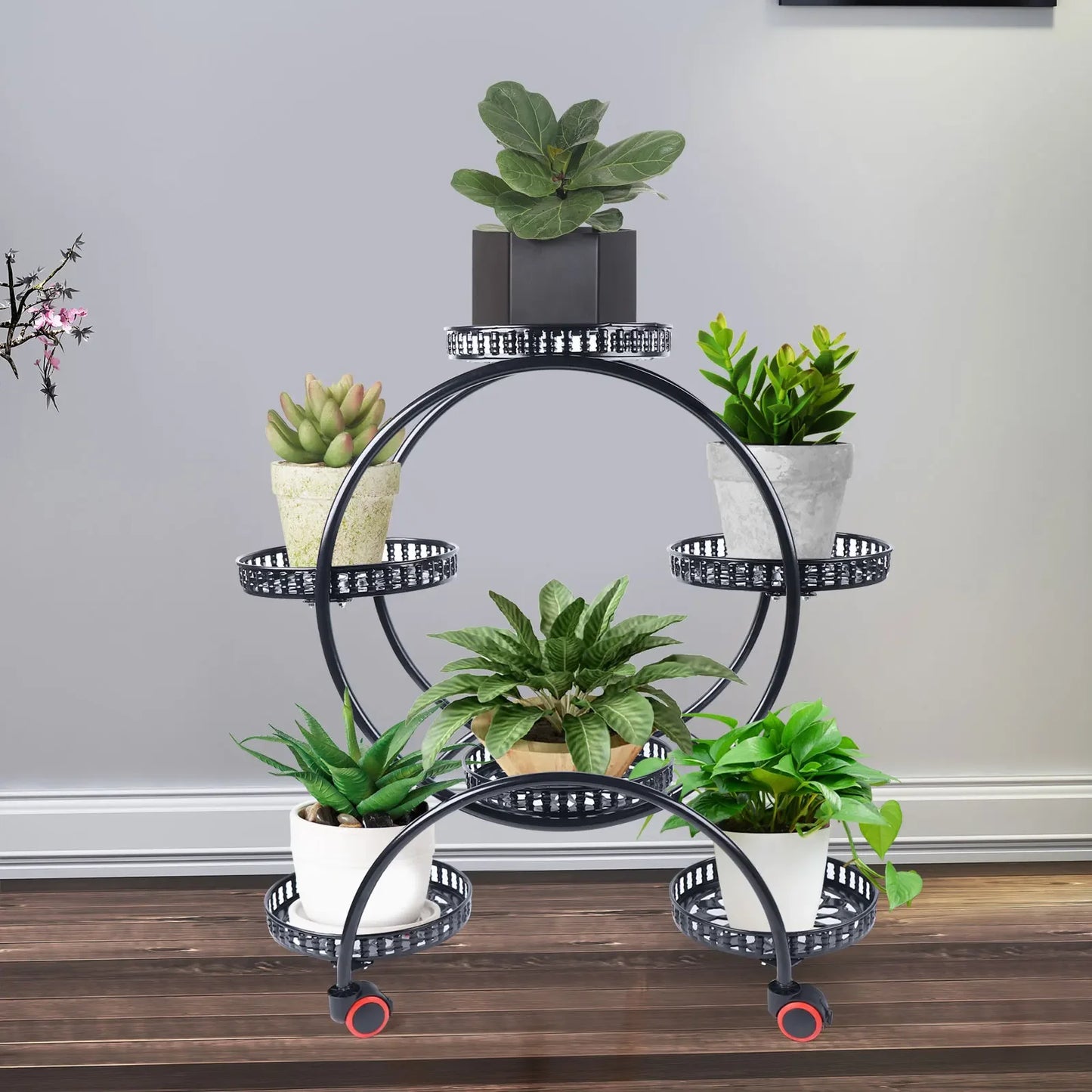 Metal Plant Stand With Six Pots For Patio Living Space