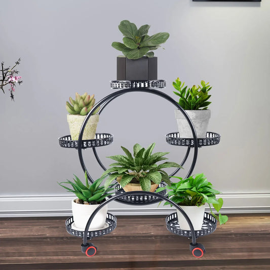 Metal Plant Stand With Six Pots For Patio Living Space
