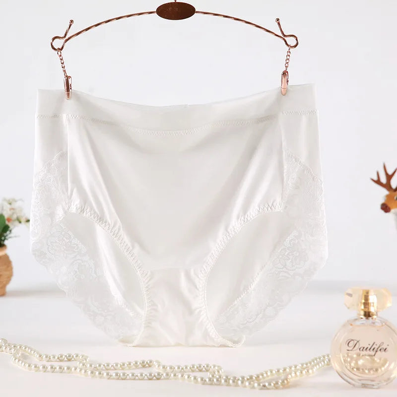 OYMQICH High Waist Lace Panties Milk Silk For Women