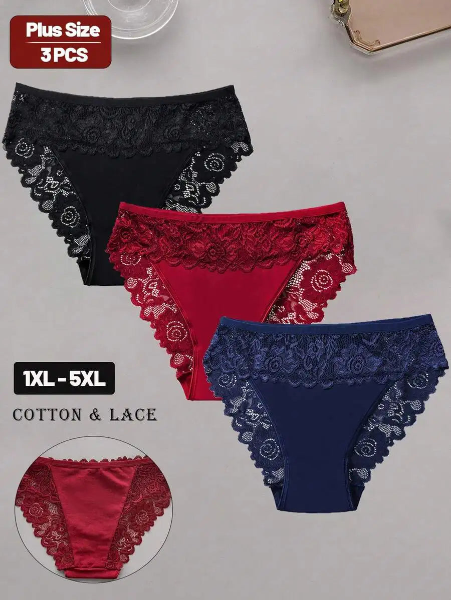 Elegant Lace Cotton Briefs For Women Three Pack Comfort Panties