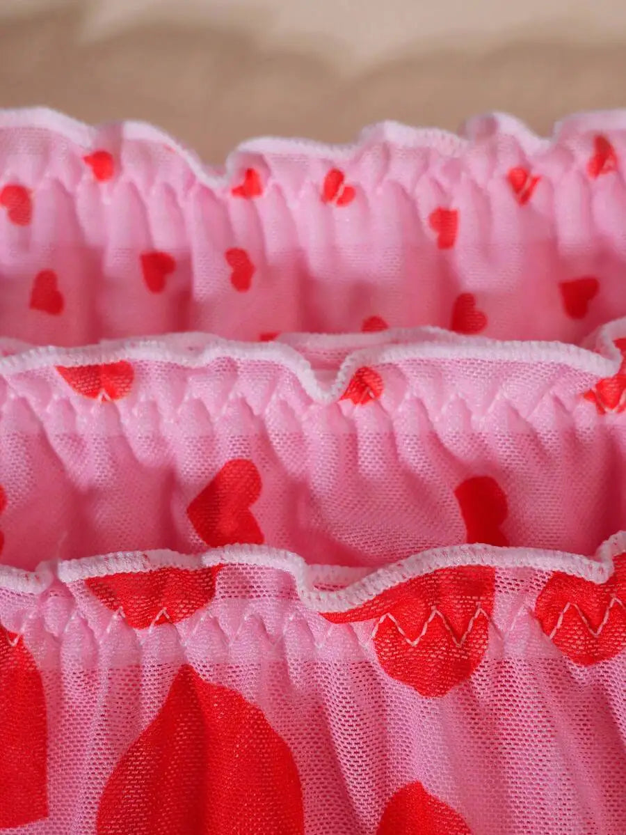 Womens Panties With Bow and Ruffle Trim Heart Print