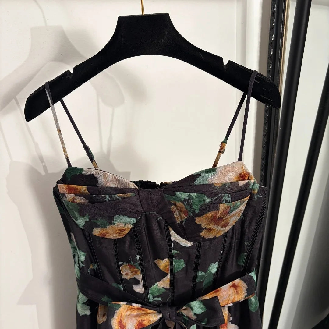 Summer Floral Print Midi Dress For Women Sleeveless