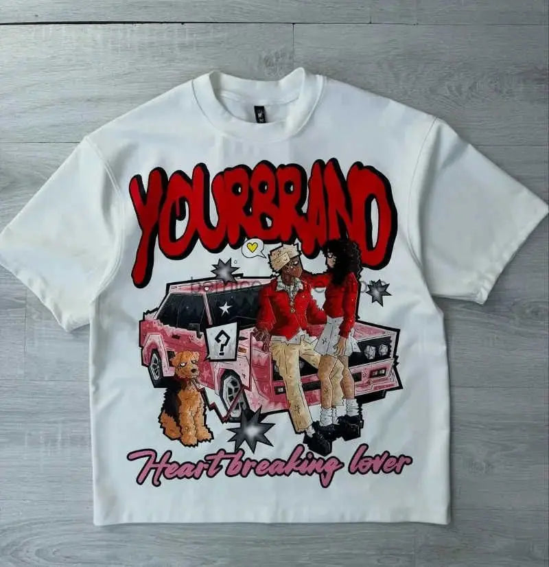 Harajuku Y2K Streetwear Mens Oversized Cartoon Print Tee