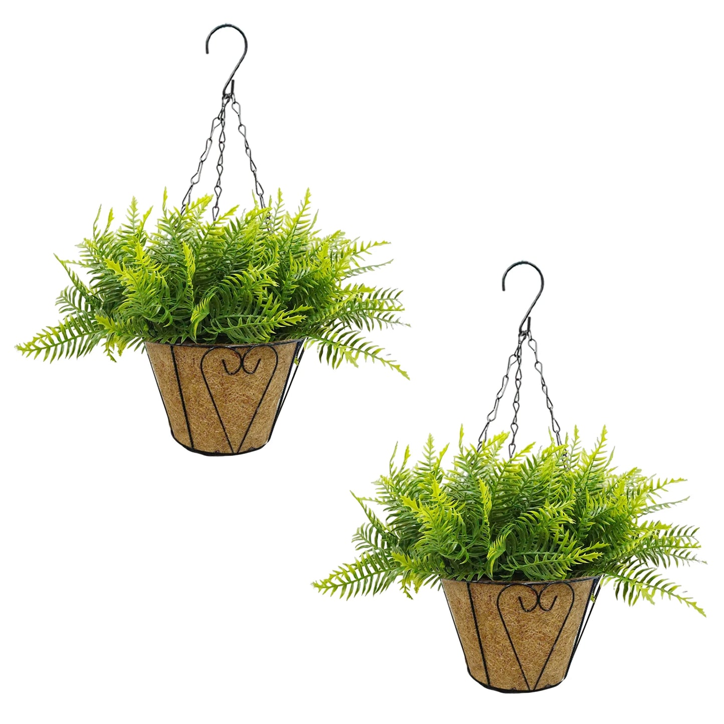 HiMISS 2 Pack Artificial Hanging Fern With Basket Outdoor Decor
