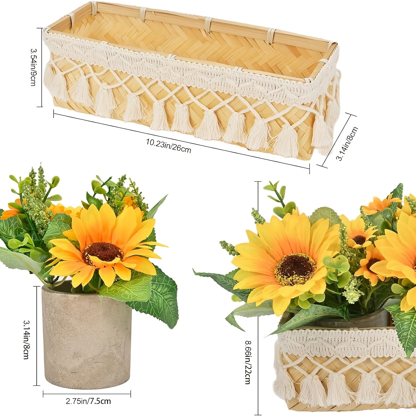 3 Potted Artificial Sunflowers with Handmade Basket Centerpiece