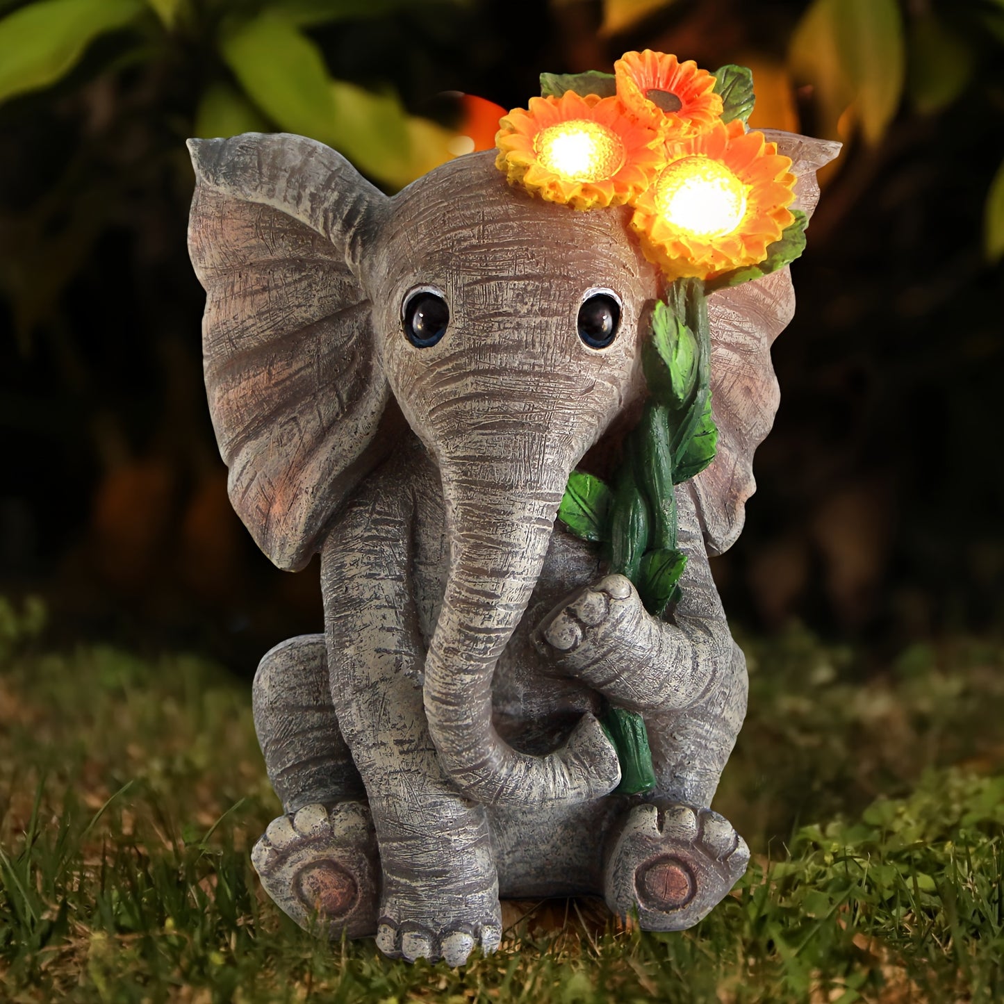 Outdoor Solar Garden Sculpture Figurine Statue Elephant Decor