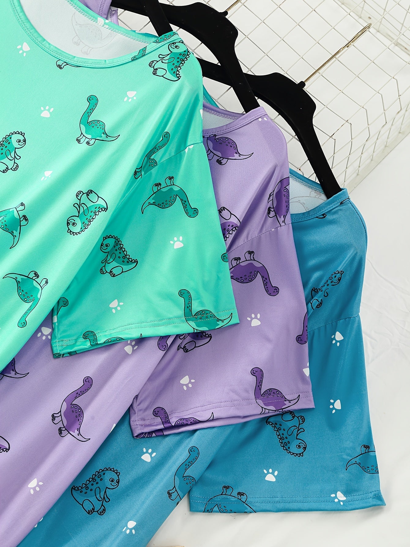 3pcs Women's Plus Casual Sleep Dress, Round Neck Tee Nightdress