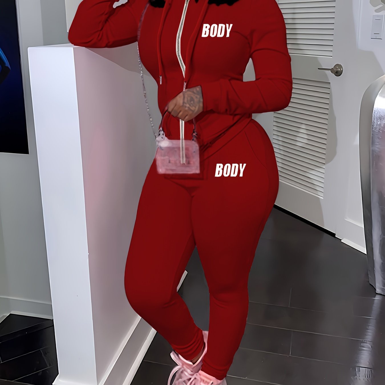 Machine Washable Knit Polyester Two-Piece Set Open Front Top and Pants