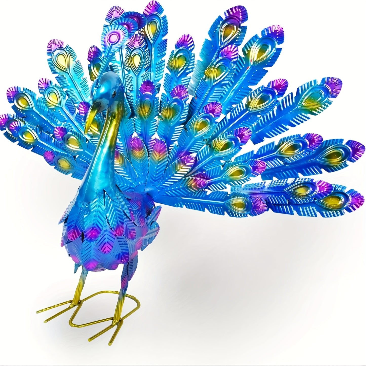 Blue & Green Metallic Peacock Garden Stake No Battery Required
