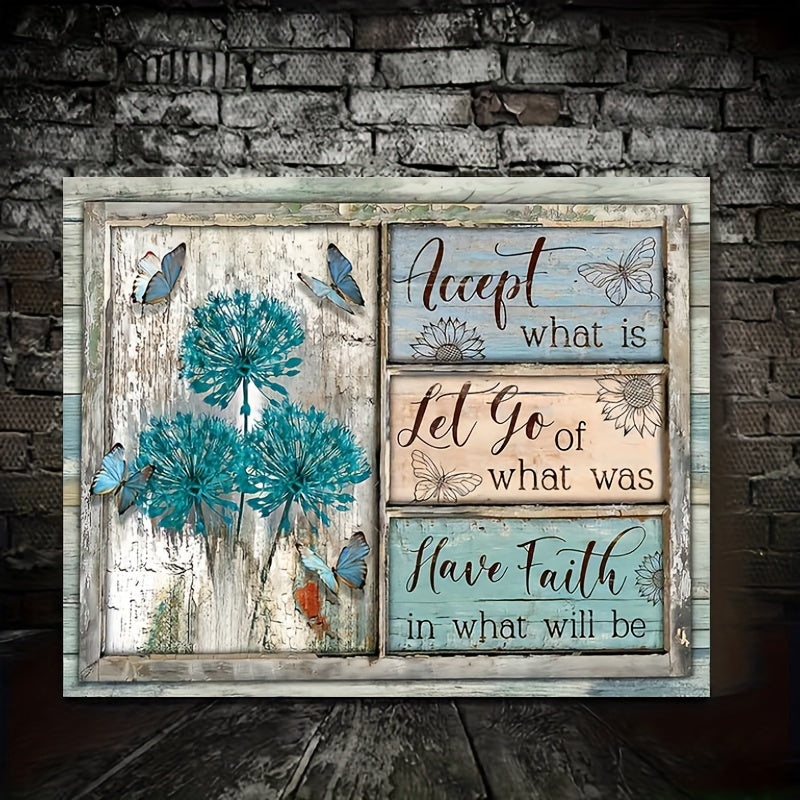1pc Wooden Framed Canvas Wall Art Dandelion Farm Teal