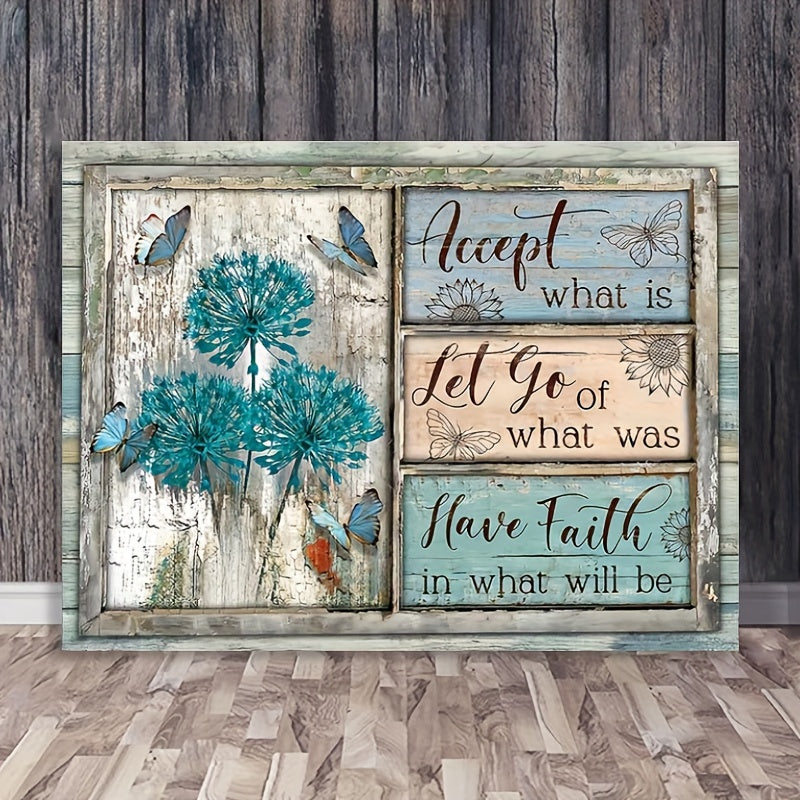 1pc Wooden Framed Canvas Wall Art Dandelion Farm Teal