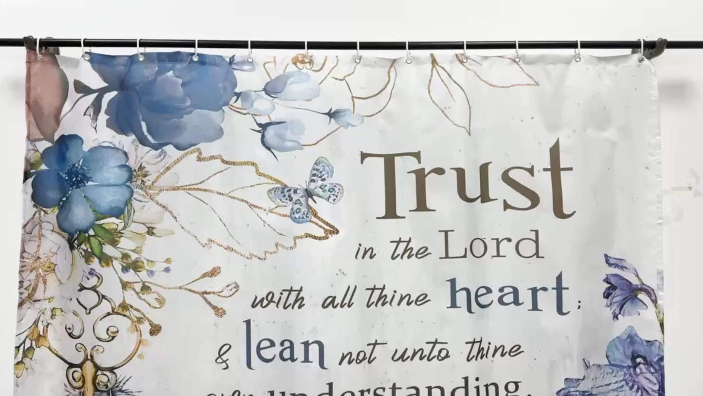1/4pcs Teal Flower Scripture Shower Curtain Set with Hooks Mats