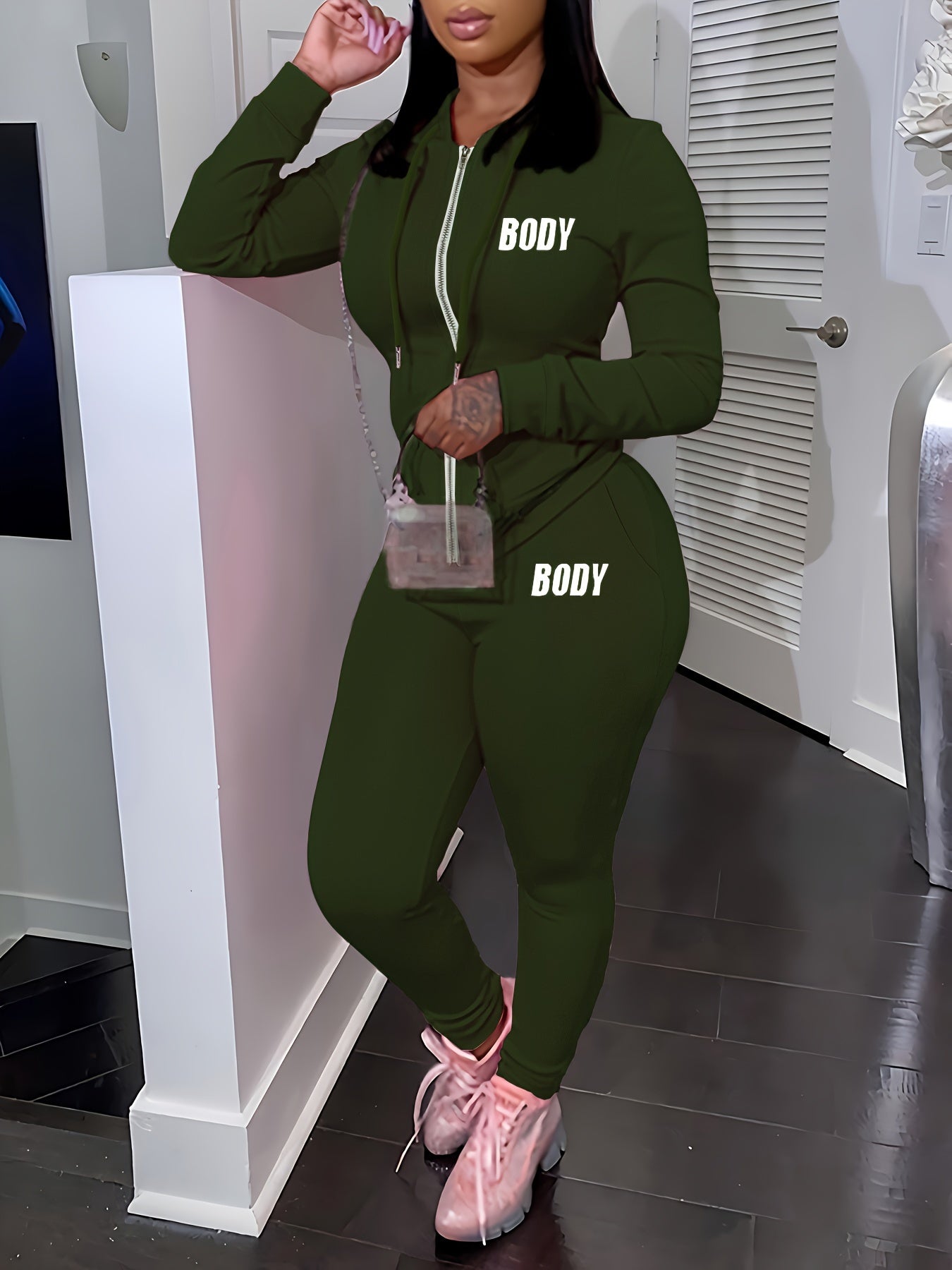 Machine Washable Knit Polyester Two-Piece Set Open Front Top and Pants