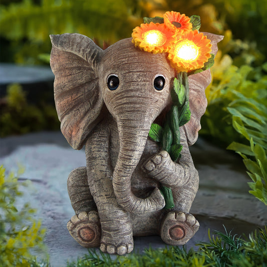 Outdoor Solar Garden Sculpture Figurine Statue Elephant Decor