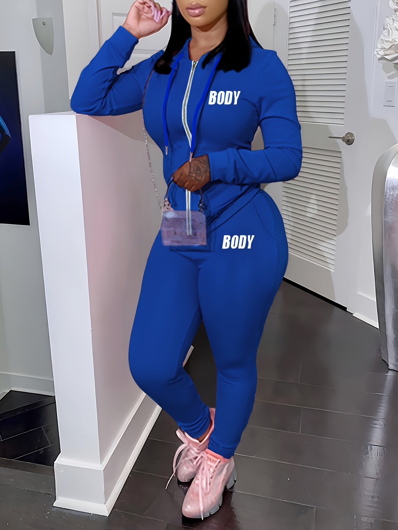 Machine Washable Knit Polyester Two-Piece Set Open Front Top and Pants