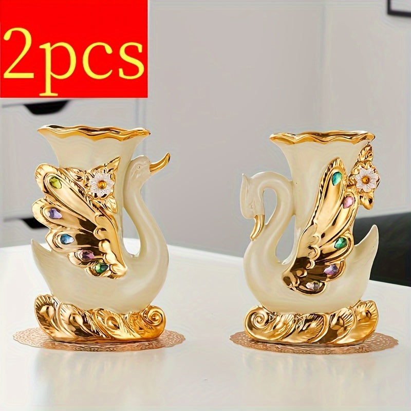 2pcs Vase Ceramic Living Room European Style Creative Flower Arrangement