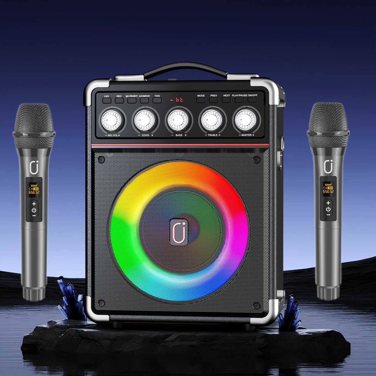 Karaoke Machine With 2 Wireless Karaoke Microphones Portable Party Speaker