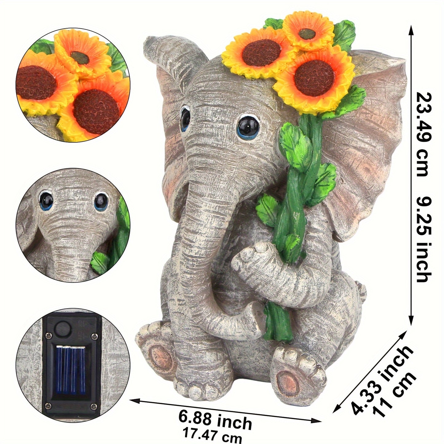 Outdoor Solar Garden Sculpture Figurine Statue Elephant Decor