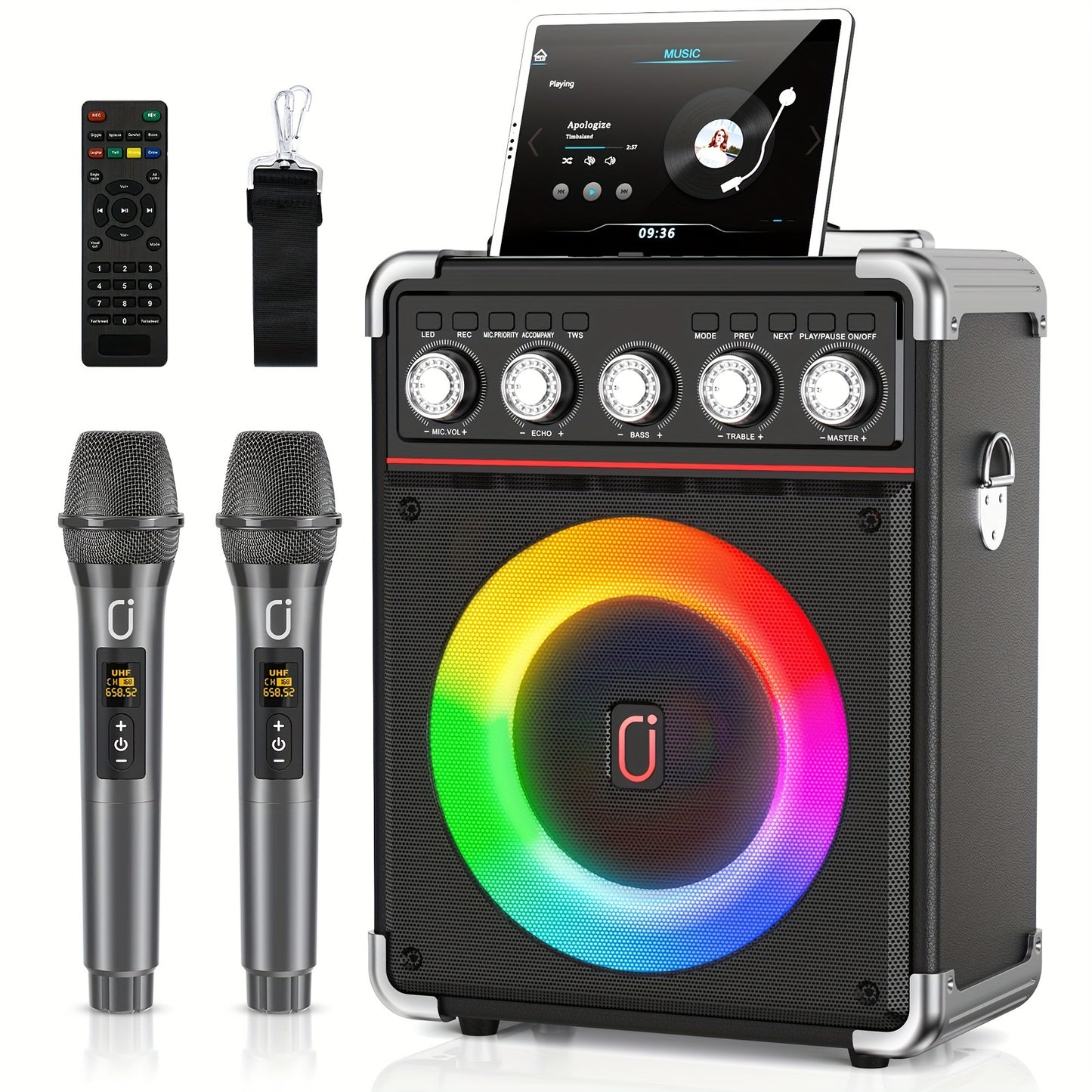 Karaoke Machine With 2 Wireless Karaoke Microphones Portable Party Speaker