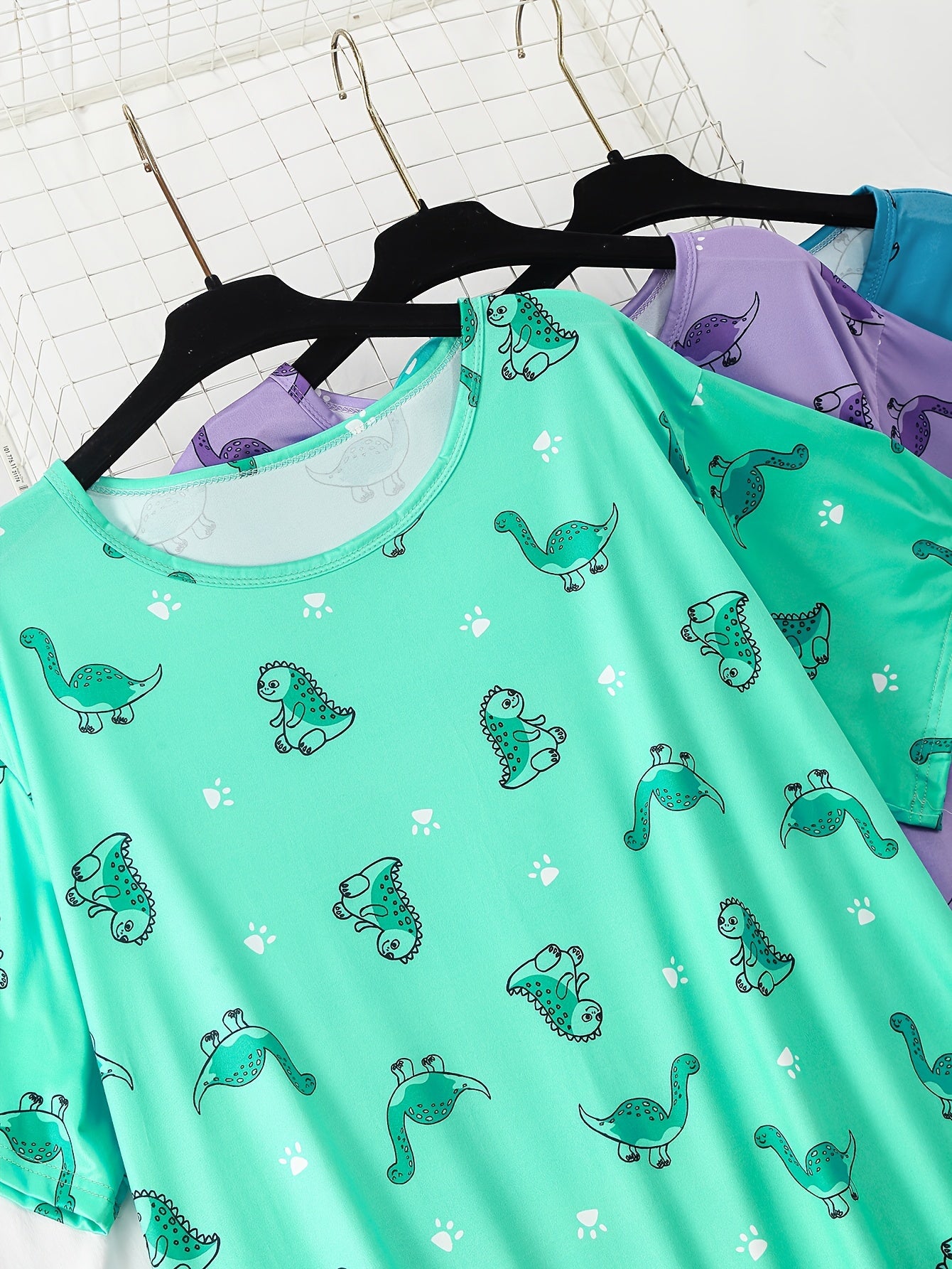 3pcs Women's Plus Casual Sleep Dress, Round Neck Tee Nightdress