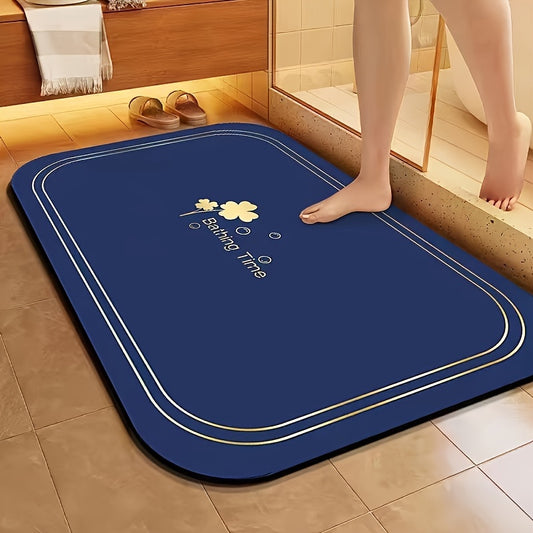 Hypoallergenic Diatomaceous Earth Bath Mat Quick-Dry Non-Slip Soft Comfort Navy Blue Golden Clover Pattern Extra Large