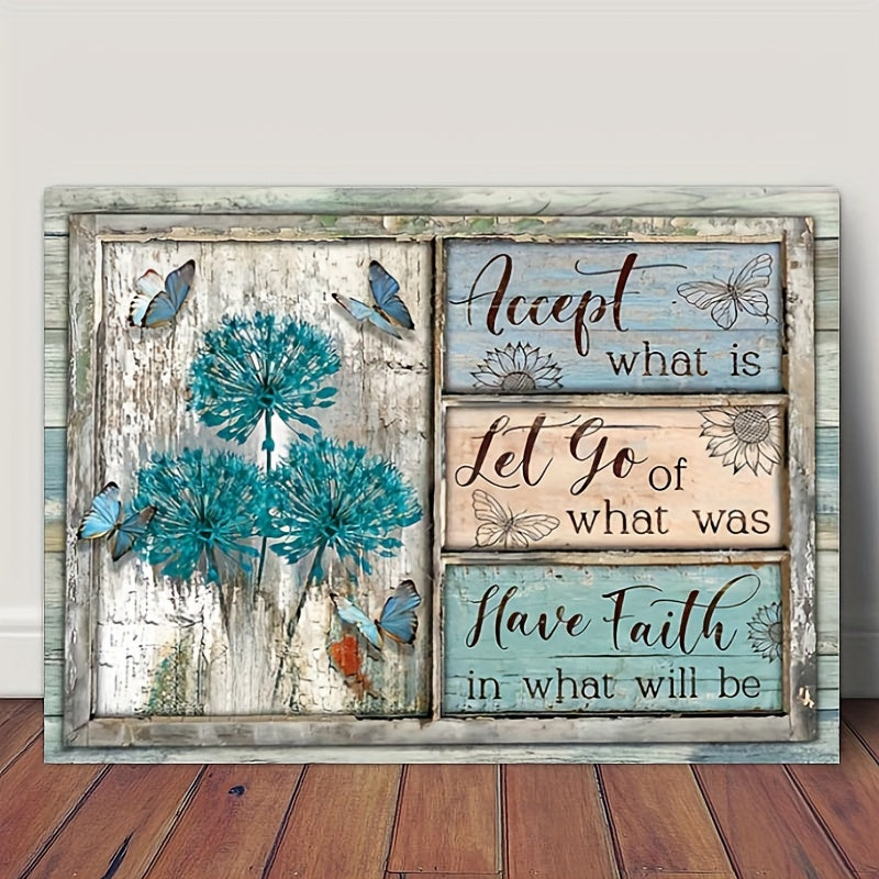 1pc Wooden Framed Canvas Wall Art Dandelion Farm Teal