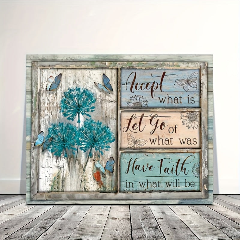 1pc Wooden Framed Canvas Wall Art Dandelion Farm Teal