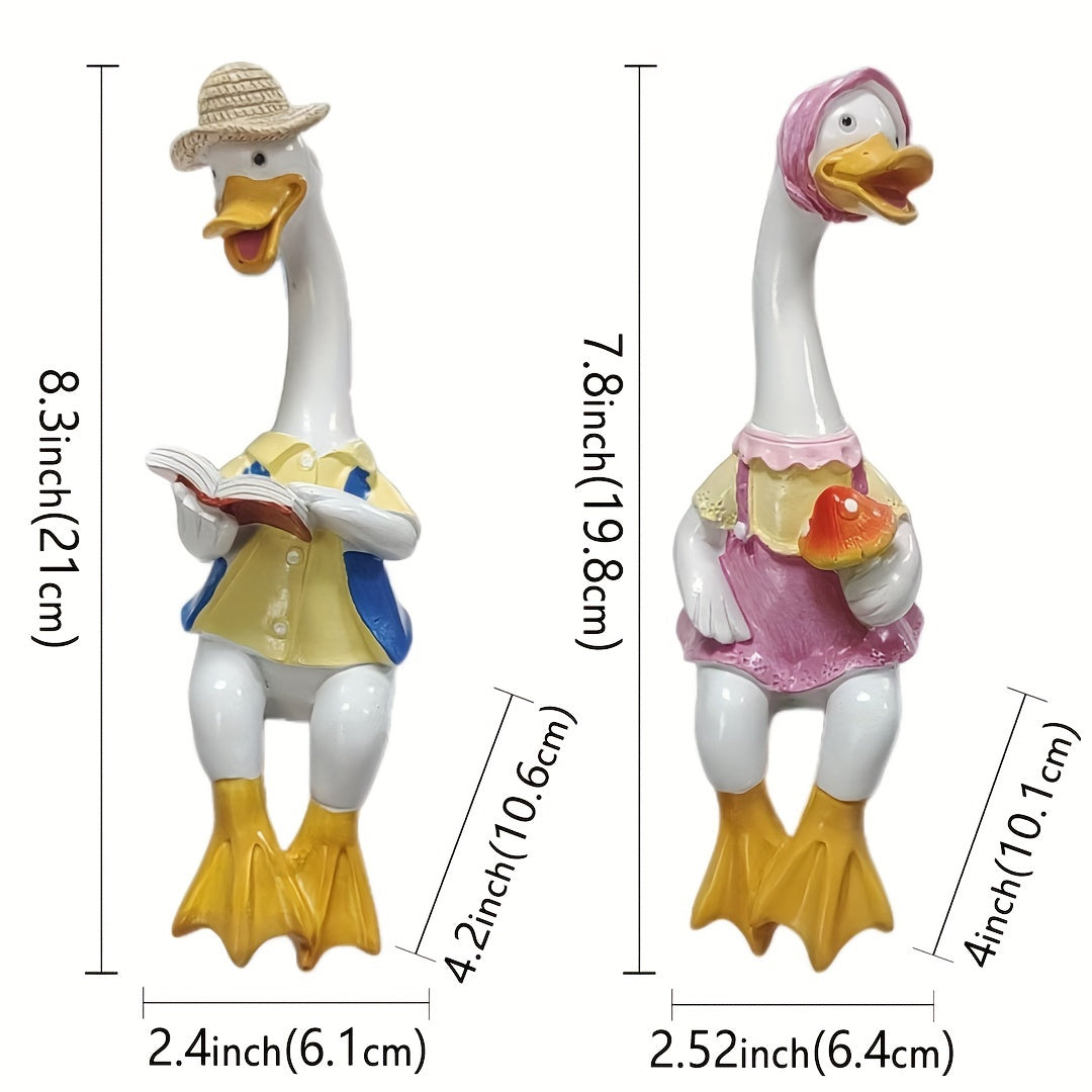 Decorative Hand-Painted Resin Duck Couple Figurines for Indoor Outdoor Decor