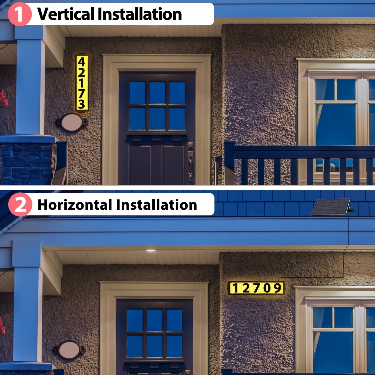 Solar-Powered Backlit 3-Color LED Weatherproof Address Numbers