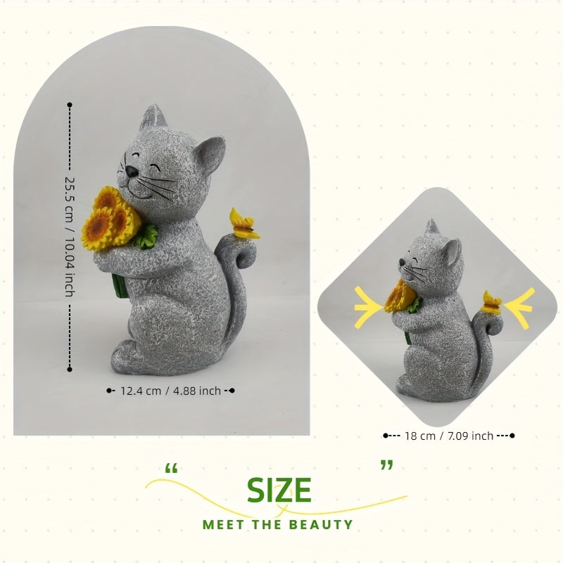 Solar Garden Outdoor Figurines Resin Sunflower Cat Statues