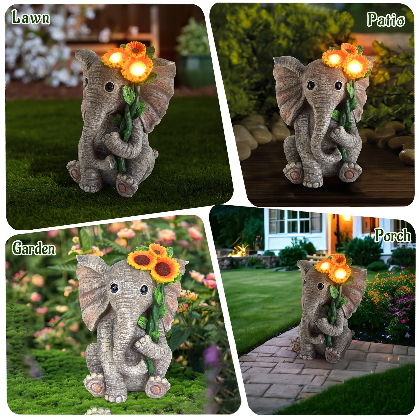 Outdoor Solar Garden Sculpture Figurine Statue Elephant Decor