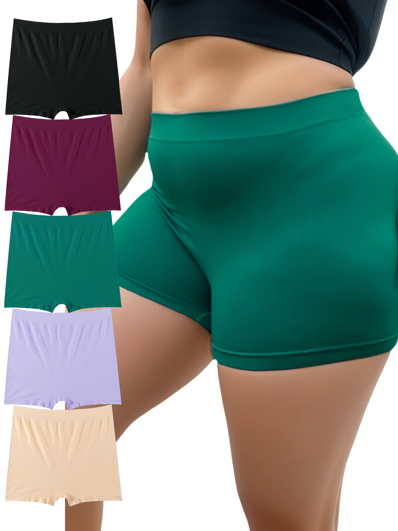5pcs Women's Plus Simple Panties High Waisted Comfort Boyshorts