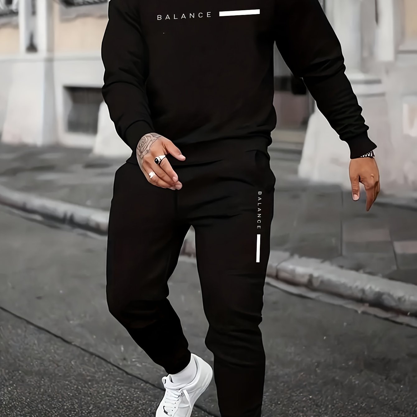 Comfy Polyester Sweatshirt Set 2pcs Men's Casual Set